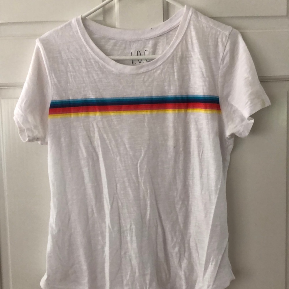 White tee with color strip detail